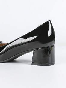 Women's Pointed Toe Elegant Chunky Heel Slip-On Dress Shoes - Black - View 9