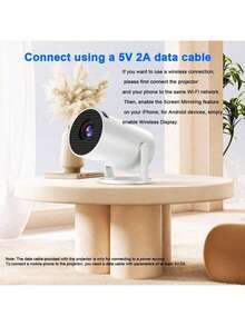 投影仪需要 5V 2A 适配器 - 建议按照图片所示步骤连接投影幕布 - 适配器不包含在内，仅提供数据线 - 2025 年新款旗舰安卓投影仪，内置安卓系统/4D 体验/超静音设计，适用于家庭影院、教育、办公、游戏，240° 全景投影/完美礼品之选 - 白色 - 查看 5