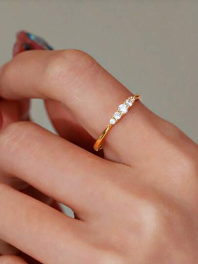 1 adet S925 Ayar Gümüş Minimalist Niş Lüks Kakmalı Yuvarlak Yüzük, Kadınlar İçin Zarif ve Çok Yönlü, Günlük, Gündelik, İş, Parti, Moda İçin Uygun, Başparmak/Parmak Eklemi Yüzüğü