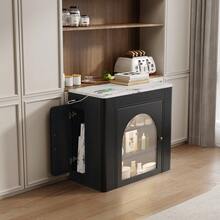 Kitchen Island On Wheels, Extendable Dining Table With Removable Top, Mobile Service Trolley With Power Strips, Which Can Be Used As A Buffet, Sideboard Or Bar Table For The Kitchen And Dining Room (Black) - White + Black + Medium Density Fiberboard + Glass - View 10