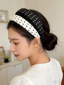 1 Piece Hair Accessory, Polka Dot Fashion Minimalist Headband, Casual Polyester Fiber Headband For All Seasons - 黑+白 - 查看 7