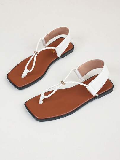 Dép xỏ ngón mũi vuông Ins-Style, giày nữ đế bằng quai sau kiểu La Mã bán chạy nhất mùa hè, dép lê mũi vuông kiểu Pháp.