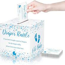 51 Diaper Raffle Tickets With Box For Baby Shower Game Invitations Diaper Raffle Card For Gender Reveal Baby Shower Party Decoration Table Centerpiece(Clear White) - Blue Silver - View 1