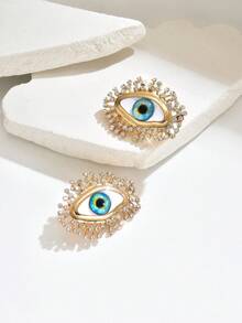 2pcs Gothic Style Demon Eye Jewelry Vintage Electroplated Alloy Rhinestone Stud Earrings For Women, Including Unique Blue Eye Earrings, Suitable For Daily, Party, And Outfit Matching - Multicolor - View 4