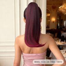 16 Inch Long Wavy Heat-Resistant Synthetic Fiber Ponytail Wig, Ombre Brown To Black Brown To Gold To Wine Red, Suitable For Women, Christmas, Halloween, Music Festivals, And Daily Use - Two-Tone - View 5