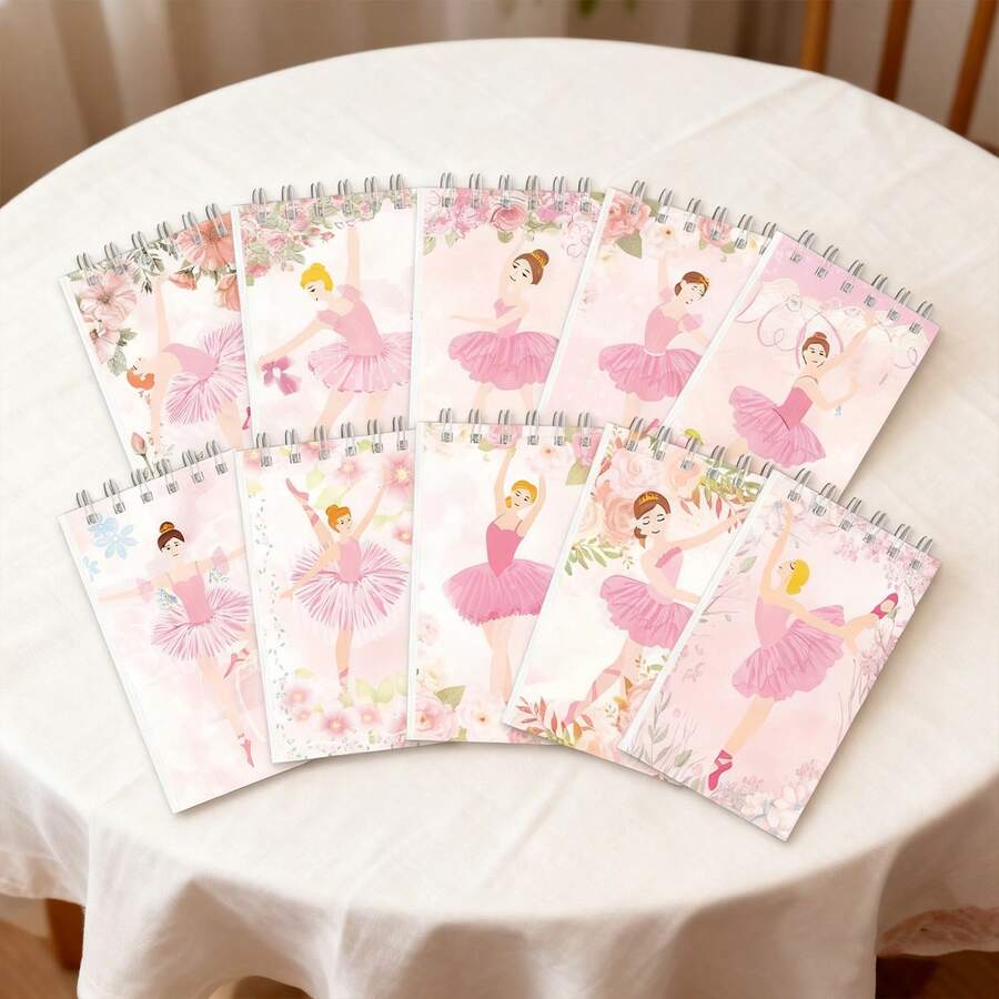 10 piezas de mini cuadernos, mini cuadernos de ballet rosa, adecuados para recuerdos de fiesta, rellenos de bolsas de regalo, cuadernos, mini cuadernos en espiral, adecuados para recompensa de baile o cumpleaños (tema de cumpleaños) útiles escolares - 10 unids/bolsa - Ver 1
