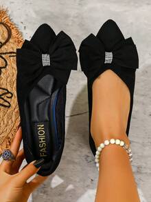 Giày búp bê nữ mũi nhọn đính đá và nơ, kiểu dáng slip-on, cổ thấp, phù hợp cho mùa xuân và mùa thu, cỡ lớn. - màu đen - Xem 5