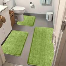 3-Piece Memory Foam Bathroom Rug Set, Ultra Plush Shaggy Bath Mat With Non-Slip Backing, Super Absorbent & Quick-Dry Microfiber Bathroom Floor Mats For Tub, Sink & Toilet, Machine Washable Bath Rugs - Green - 查看 3