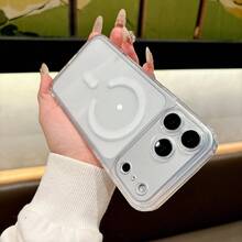 1pc Transparent Acrylic Magnetic Phone Case, Shockproof Fashion Phone Cover For IPhone - Multicolor - View 3