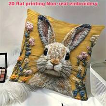 1 buah Sarung Bantal Dekoratif Gaya Rumah Pertanian Motif Kelinci Bordir Imitasi, Bantal Sofa Cetak 2D, Dekorasi Rumah Pertanian | Dekorasi Paskah, Dapat Dicuci dengan Mesin untuk Semua Musim, Cocok untuk Kamar Tidur, Ruang Tamu, Dekorasi Mobil (Tanpa Isian Bantal) - Kuning - View 3