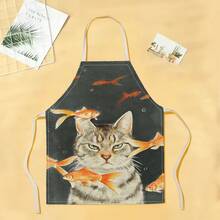 1pc Maneki-Neko Design Apron, Creative Funny Fashionable Printed Apron, Home Cleaning Apron, Easy Clean Kitchen Cooking Apron, Creative Home Apron - Multicolor - View 14