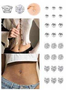 24件套假肚脐环、假眉环、假唇钉、替换球、尖头非穿孔人体饰品、假皮肤穿孔、粘贴式穿孔饰品 - 彩色 - 查看 1