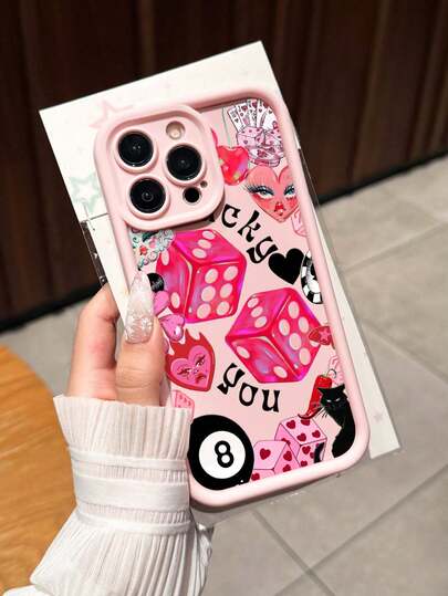 Funda de teléfono resistente a golpes con estampado de dados en color rosa, compatible con Apple 17/16 Pro Max, 14/13, 16 12, 11 Pro Max, XS Max, X, XR, 8, 7, 14 Plus, que puede usarse como regalo de cumpleaños, para novia, novio o para uso personal