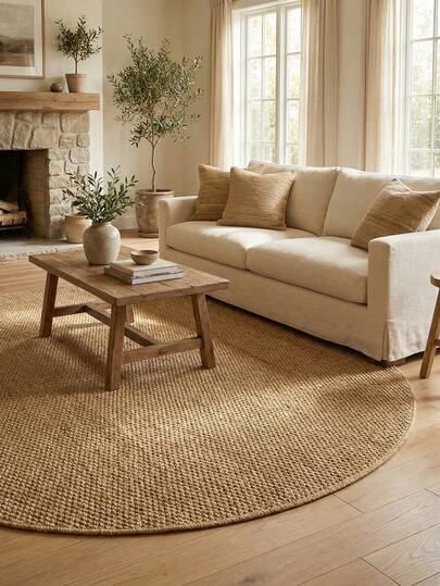 1pc Washable Beige Faux Jute Round Area Rug, Faux Cat Paw Design, TPR Non-Slip Bottom, Anti-Slip, Durable, Foldable & Easy Storage, Suitable For Living Room, Coaster, Available In Multiple Sizes