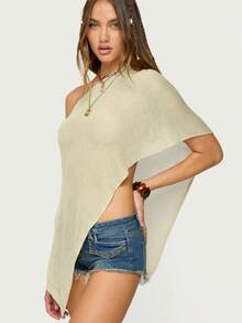Women Sheer Mesh Poncho Top Crochet Knit Lightweight See Through Shawl Wrap Summer Oversized Loose Shrug Beachwear Swimsuit Bikini Cover Ups - 薑色 - 查看 7