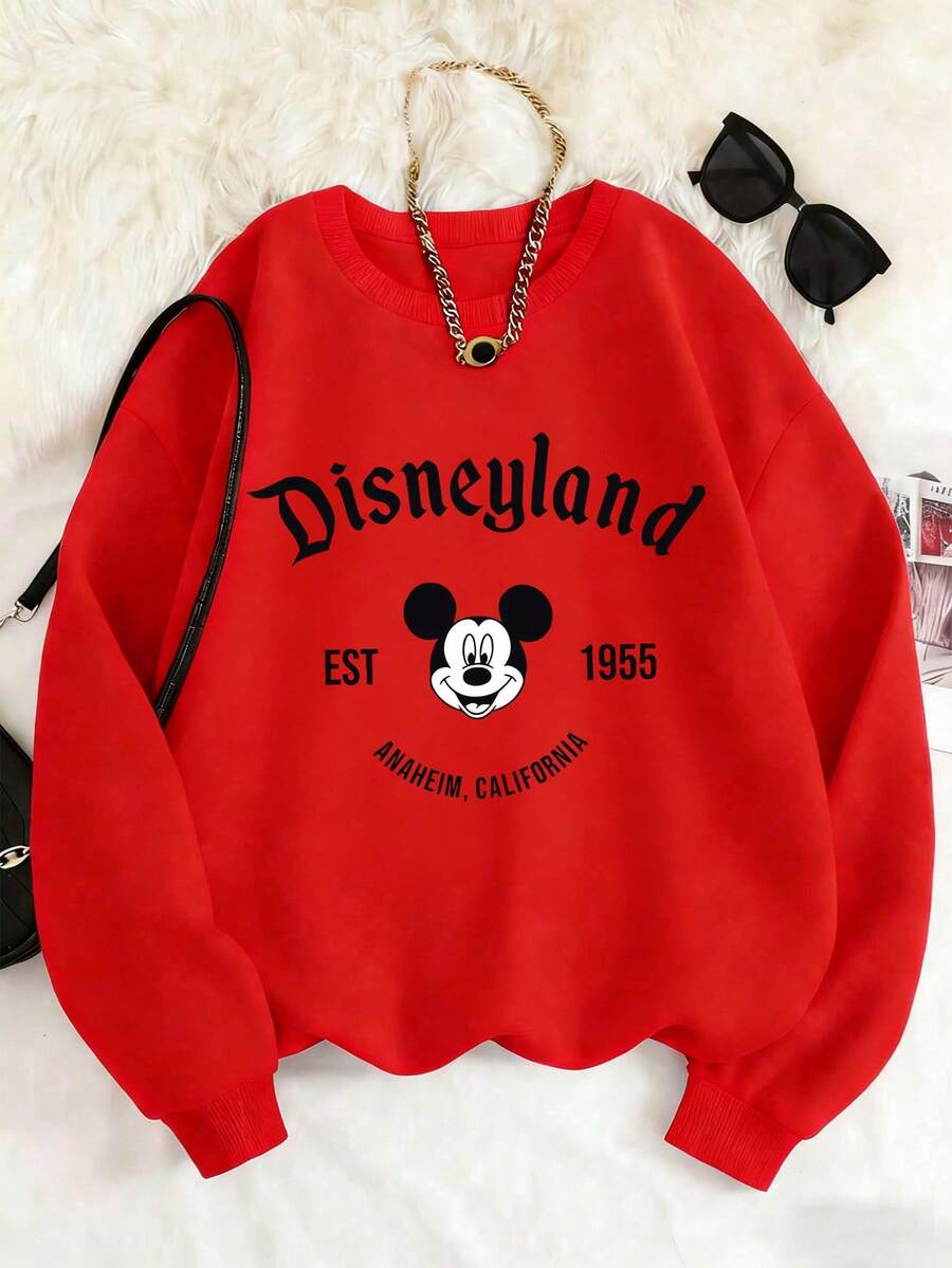 Disney Official Authorized Classic Mickey Disneyland 1955 Iconic Print Boys Fun Sweatshirt Comfortable Easy To Wear Casual School Outings Weekend Activities - 紅色 - 查看 1