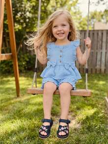 Baby Girls Tank Top Co-Ords - Blue - View 1