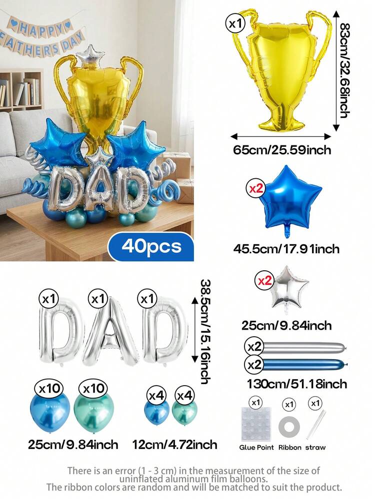 27个/40个父亲节派对装饰，巨型金色奖杯铝箔气球，18英寸足球形状圆形铝箔气球，18英寸金/蓝色星星铝箔气球，适合爸爸生日、丈夫生日、足球爱好者爸爸的节日装饰 - 查看 12