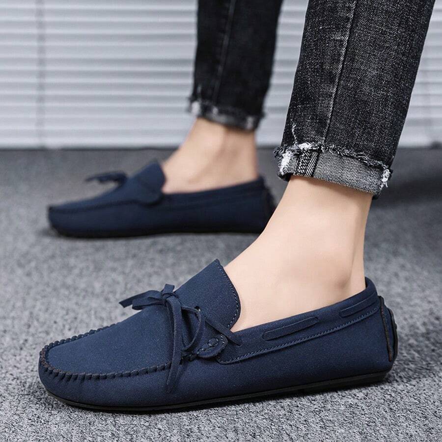 Men's Loafers, Handmade Stitching, Solid Color Slip-On Casual Shoes, Suitable For All Seasons, Flat Solid Color Shoes - Blue - View 1