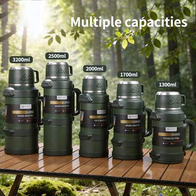 1 pieza Botella de agua de acero inoxidable 316 con doble pared y aislamiento al vacío, con asa plegable - Taza de café con aislamiento de doble pared, sello a prueba de fugas, agarre antideslizante - Mantiene las bebidas calientes/frías durante horas - Adecuado para gimnasio, ciclismo, oficina, actividades al aire libre, senderismo - Botella de agua para automóvil - Regalo perfecto (Regalo del Ramadán, Día del Padre, Diseño moderno, Calidad de alta gama, Vajilla portátil, Esencial para entusiastas del fitness)