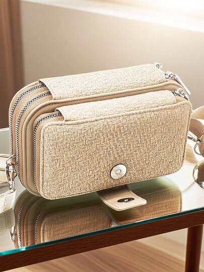 Ví đựng điện thoại đa năng, dung lượng lớn, hai lớp khóa kéo, kiểu dáng thời trang tối giản, họa tiết mềm mại, thích hợp cho du lịch, hẹn hò, ví mini, ví nhỏ xinh, ví cổ điển.