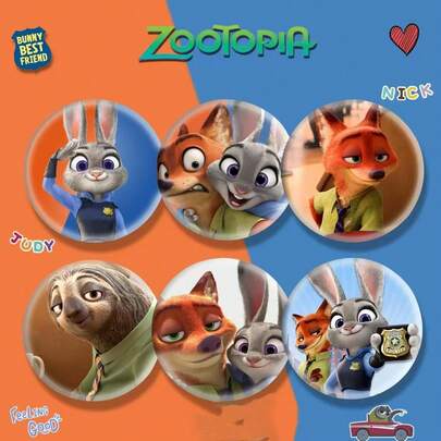  Zootopia Badge Set, Judy And Nick Character Pins, 5/10 Pieces Collectible Button Badges, Suitable For Backpacks, Bags, Jackets, Merchandise For Disney Zootopia Fans And Collectors