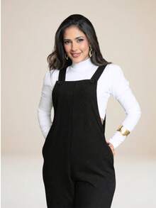 Women's Long Jumpsuit, Casual And Elegant, With Pockets, Lightweight And Comfortable Fabric, Knitted Fabric, Contrasting Waistband - 黑色 - 查看 3