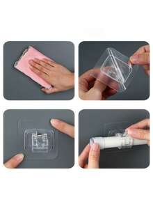 1/2/4pcs PC Material Transparent Curtain Rod Hooks, Curtain Rod Clips Brackets, No Drill Adhesive Hooks, Expandable Tension Rod Curtain Clips - Clear - View 6