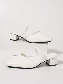 女士高跟穆勒鞋，黑色露趾高跟凉鞋 - 白色 - 查看 3