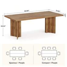 LITTLE TREE 160cm Farmhouse Rectangular Dining Table, 4-6 Seater Wooden Kitchen Table With Large Tabletop & Heavy Duty Legs For Home Dining Room - Light Brown - View 2