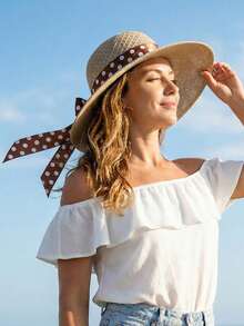 1pc, Ladies' Summer Straw Hat, Sunscreen Hat, Bucket Hat, Bohemian Style Hat, Suitable For Travel And Wearing - A - View 1