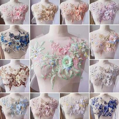 3D geborduurde applicaties, bloemenkanten patches voor kleding, trouwjurken, bruidsjurken, doe-het-zelf reparaties