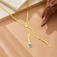 1pc New Stainless Steel Flat Snake Chain Necklace With Snake Head & Tail Pendant, Fashionable Minimalist Luxury Design, Tarnish-Resistant, Unisex - Snake Necklace - View 4