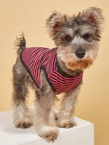 1件涤纶粉色条纹可爱宠物背心，狗/猫透气防掉毛无袖衬衫 - 彩色 - 查看 5