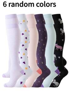 1/3/6双装男女通用压缩过膝袜，透气设计，适合跑步、骑行、徒步、足球和旅行 - 彩色 - 查看 13