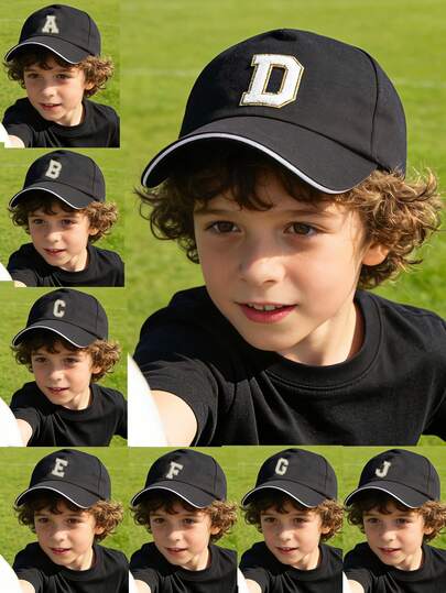 1PC Kids A-Z Letters Boys Girls Personalized Extra Long Brim Baseball Cap, Teenagers Adjustable Sun Hat,For Camping Travel Beach Outdoor Play Casual Daily Cap