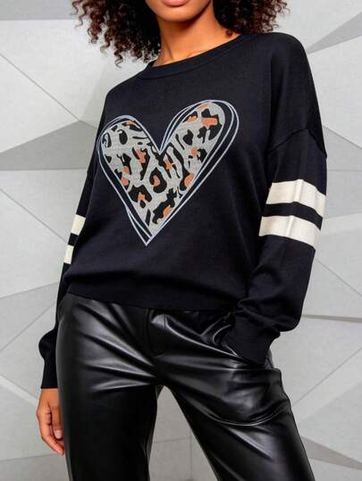 Plus Size Crew Neck Long Sleeve Knit Sweater, Spring/Summer Black