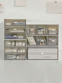 1pc Transparent Stackable Storage Box, Minimalist Desktop Compartment Drawer Organizer - Clear - View 3