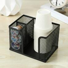 1pc 3-Tier Metal Grid Coffee Station Storage Rack, Modern Black Cup & Lid Holder, Multi-Function Coffee Capsule & Sugar Bag Organizer Suitable For Office, Lounge, Kitchen Countertop - Multicolor - View 2