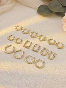 Vintage Stainless Steel Earrings Hoops For Women Hoop Earrings Set For Girls Women Gold Jewelry Earrings Chunky Statement C Shape Hoop Earrings Geometric Thick Stud Earrings Gold Hoops For Teen Girls Beach Bikini Accessories Attractive Clothes, Wedding Dresses Accessories - Versatile JewelryPerfect For Wearing While Swimming, Bathing, Exercising ,Great For Valentines Day, Birthday, Mother Day, And Vacation Surprises. - Gold - View 2
