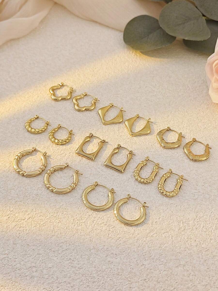 Vintage Stainless Steel Earrings Hoops For Women Hoop Earrings Set For Girls Women Gold Jewelry Earrings Chunky Statement C Shape Hoop Earrings Geometric Thick Stud Earrings Gold Hoops For Teen Girls Beach Bikini Accessories Attractive Clothes, Wedding Dresses Accessories - Versatile JewelryPerfect For Wearing While Swimming, Bathing, Exercising ,Great For Valentines Day, Birthday, Mother Day, And Vacation Surprises.