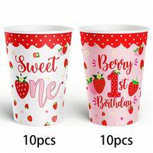 10/20/40個 9盎司 Berry Sweet One 派對一次性紙杯，草莓 1 歲生日派對裝飾與用品 - 草莓 - 查看 9