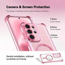 （安卓系列）电镀磁吸无线充电四角气垫防摔透明手机壳，适用于SX A57 A37/57 A123456789987654321 45G电镀四角气垫防摔透明手机壳，兼容三星/S26/S25/S24/S23/S22系列/A系列摩托罗拉、Pixel，国际版，非国内版 - 粉 - 查看 3