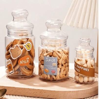 1pc Transparent Plastic Cookie & Candy Jar - Airtight Plastic Storage Container (Small/Medium/Large), Suitable For Kitchen, Party And Gifts. Sealed Candy Jar, Large Food Storage Canister, Clear Plastic Pill Bottle, Suitable For Snacks, Candy, Tea, Spices, Coffee, Can Be Used As Kitchen And Bathroom Storage Jars, Kitchen Supplies, Storage Supplies, Women's Gifts, Men's Gifts, Household Gifts