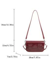 Casual Flap Shoulder Bag, Retro Messenger Crossbody Square Bag, College Style - Burgundy - View 6
