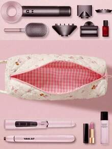 1个花卉蝴蝶结绗缝吹风机收纳袋，豹纹卷发棒整理袋，旅行便携式美发工具袋，适用于卷发棒、吹风机、直发器、发夹，防尘大容量卷发棒和直发器保护套，适用于居家、健身、度假和商务旅行的洗漱包、旅行洗漱包、沐浴包、防水袋，女士旅行必备收纳袋，邮轮旅行必备，度假必备，旅行用品 - 彩色 - 查看 4