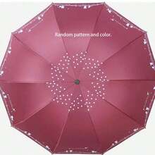 1pc Random Floral Pattern Umbrella, 10 Ribs Black Coating Sunshade Umbrella, Printed Umbrella, Large Dual-Use Rain & Sun Protection Umbrella, Outdoor, Garden, Travel Essentials, Portable Essentials, Beach Essentials, Graduation Season, Commencement, Graduation Ceremony, Graduation Gift - Multicolor - View 17