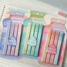 4pcs Cream-Colored Fluorescent Highlighter Pens, Elegant Cream Tone Highlighters For Students, Suitable For Diary, Notebook Highlighting, Back To School Supplies, Office Marker Pens - Sets - View 2