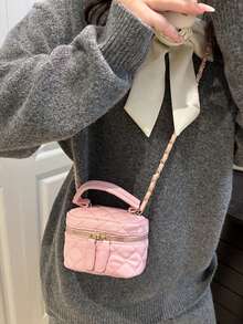 菱形链条斜挎包，时尚百搭手提包，双拉链单肩包 - 粉色 - 查看 2