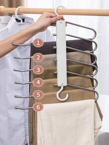 1pc Multi-Layer Folding Pant Rack, Stainless Steel Space-Saving Pant Hanger, Magical Non-Slip Wardrobe Storage Rack, Suitable For Household Use - Multicolor - View 8